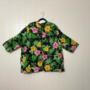 VTG Lauren Ralph Lauren 100% Linen Hawaiian Top Frog Closure Women's Size 3X